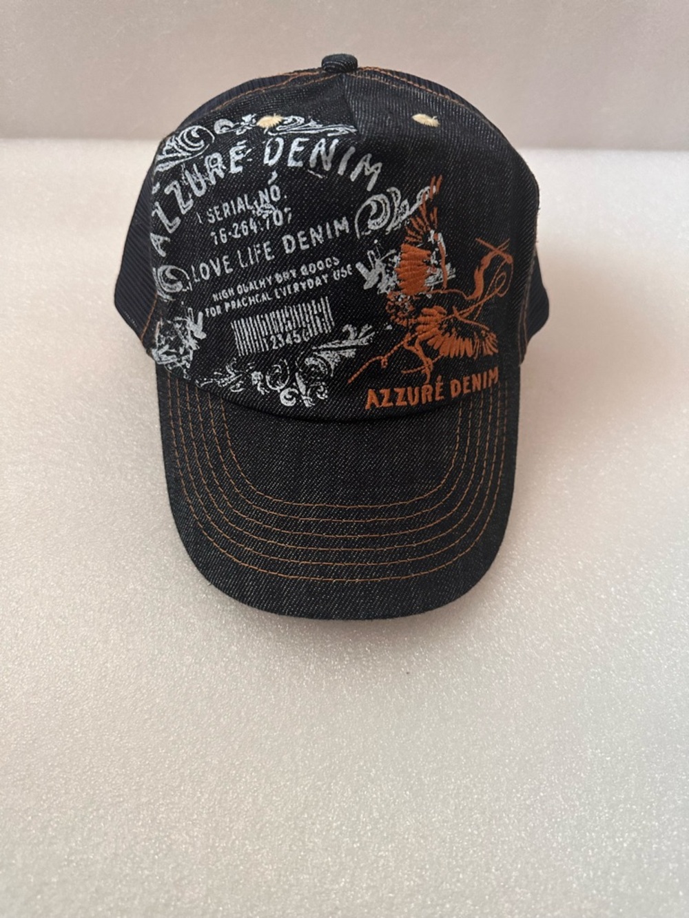 Azzure Denim Baseball Cap with Brown Accents